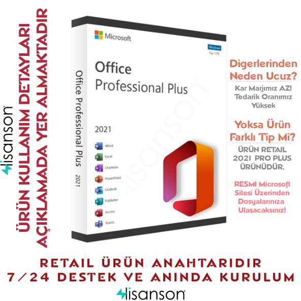 Microsoft Office 2021 Pro Plus 32-64 Bit Destekli Türkçe-İngilizce Global RETAIL Lisans Anahtarı