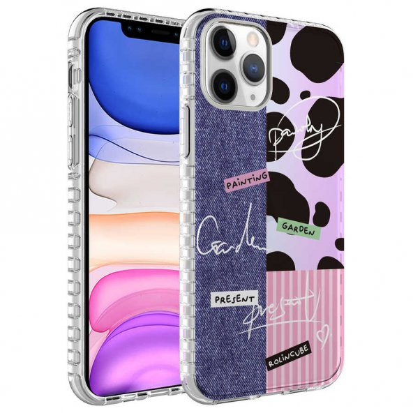Apple iPhone 11 Pro Kılıf Airbag Kenarlı Renkli Desenli Silikon Zore Elegans Kapak - 3