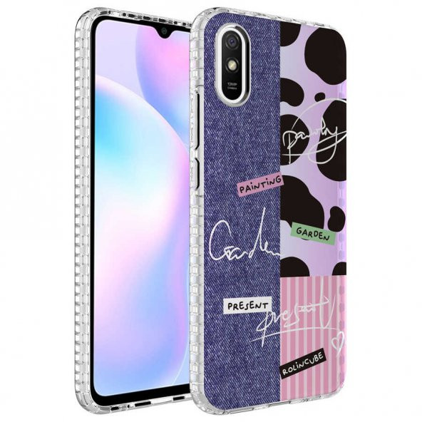 Xiaomi Redmi 9A Kılıf Airbag Kenarlı Renkli Desenli Silikon Zore Elegans Kapak - 3