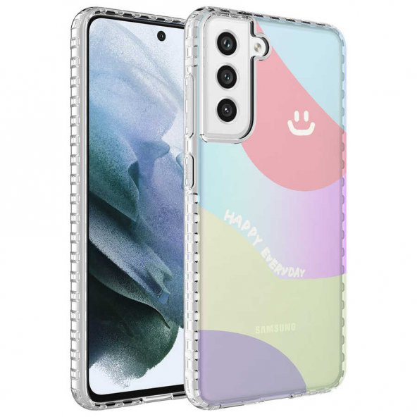 Galaxy S21 FE Kılıf Airbag Kenarlı Renkli Desenli Silikon Zore Elegans Kapak - 6