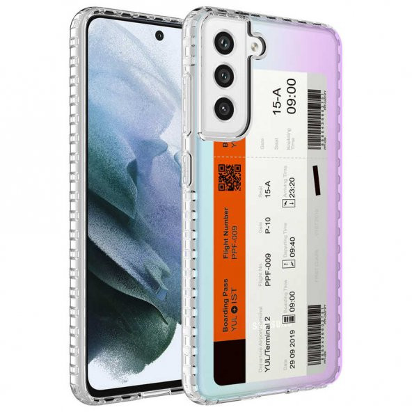 Galaxy S21 FE Kılıf Airbag Kenarlı Renkli Desenli Silikon Zore Elegans Kapak - 10