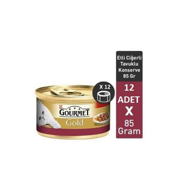 Gourmet Gold Parça Etli Tavuklu Ciğerli Kedi Yaş Maması 85 Gr 12 Li - 2