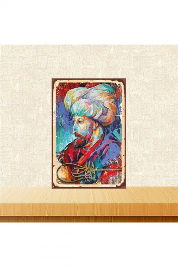 Fatih Sultan Mehmet 20-30 Cm Retro Ahşap Tablo Tkfx4823