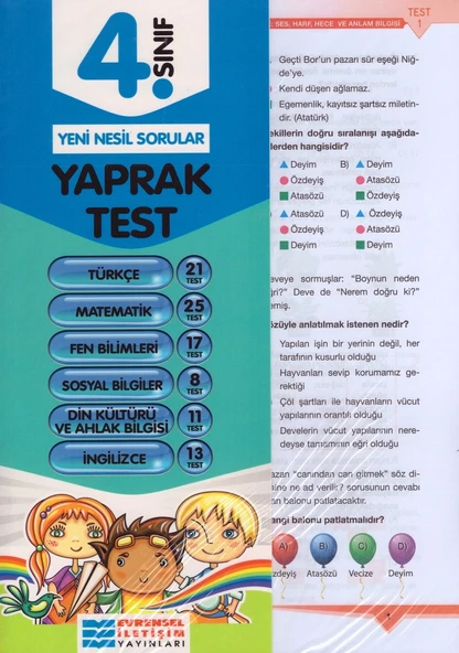 EVRENSEL 4.SINIF TÜM DERSLER YAPRAK TEST ürün görseli 1