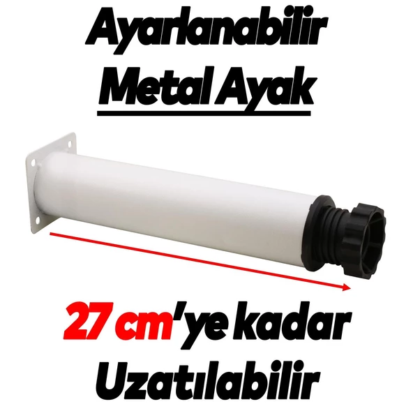 Akça Ayarlanabilir Mobilya Kanepe Koltuk Baza Yükseltme Yükseltici Ayağı Metal Ayakları 25 Cm Beyaz - Resim 2
