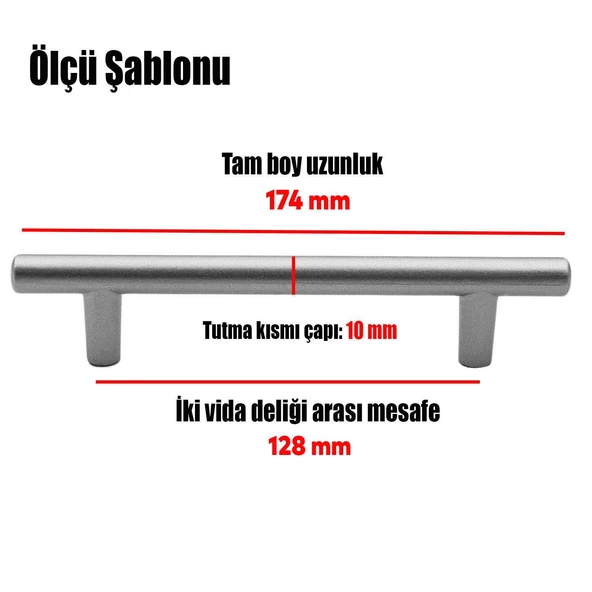 Gül Boylu Mobilya Mutfak Dolap Çekmece Dolabı Metal Kulpu Kulbu Kulpları Mat Krom (128 MM-12.8 CM) - 3