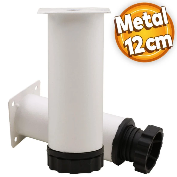 Akça Ayarlanabilir Mobilya Kanepe Koltuk Baza Yükseltme Yükseltici Ayağı Metal Ayakları 12 Cm Beyaz
