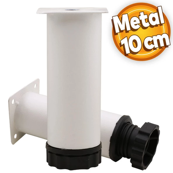 Akça Ayarlanabilir Mobilya Kanepe Koltuk Baza Yükseltme Yükseltici Ayağı Metal Ayakları 10 Cm Beyaz