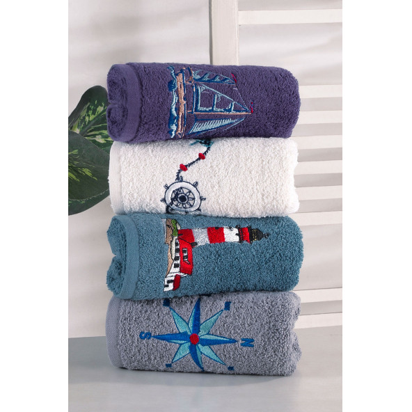 Louis Marie | Marin | 30x50 cm | Nakışlı |%100 Pamuk | 4 Renk | 4 Adet | Mutfak Havlusu Seti - 2