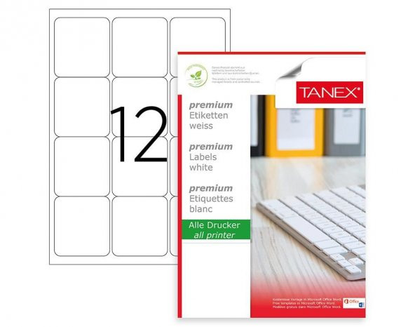 Tanex Laser Etiket 100 YP 63x72 MM Laser-Copy-Inkjet TW-2012