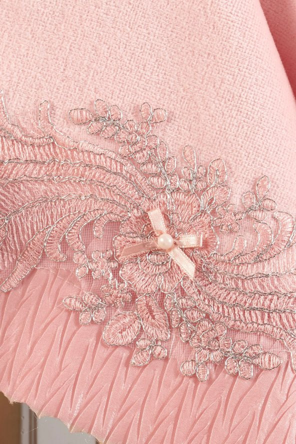 Louis Marie | 50x90 cm | Ivy | Nakışlı | Dantelli | Pamuk | Pudra-Krem | 4 Adet | El Yüz Havlu Seti - 3