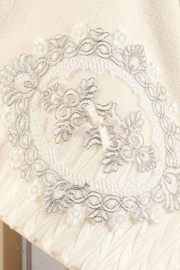 Louis Marie | 50x90 Cm | Damask | Nakışlı | Dantelli | Pamuk | Pudra-krem |4 Adet| El Yüz Havlu Seti - 3