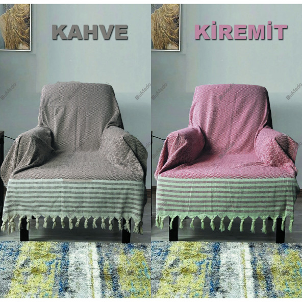 Buldan Işi Kolları Örten Tekli Koltuk Berjer Örtüsü 180x150 Büyük Boy %100 Pamuk Dokuma - 3