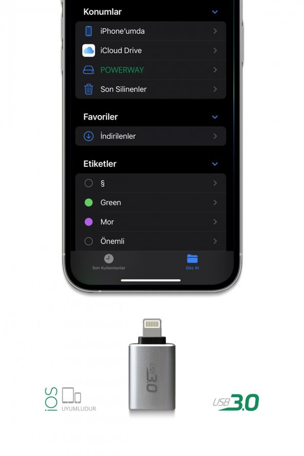 Powerway Lightning to Usb 3.0 (YÜKSEK HIZLI) Veri Aktarımı Apple Uyumlu Otg Çevirici Dönüştürücü - 4