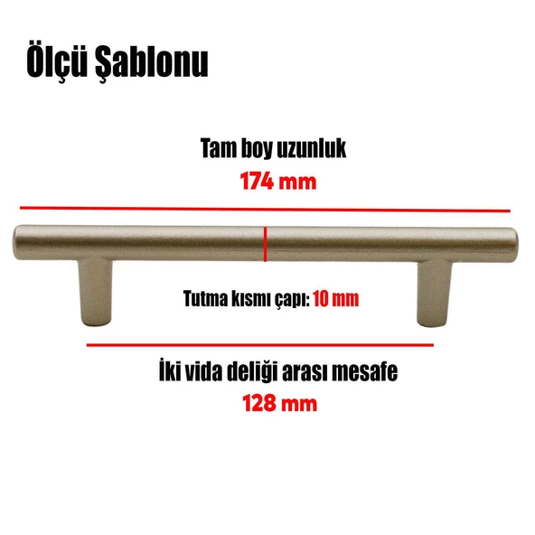 Gül Boylu Mobilya Mutfak Dolap Çekmece Dolabı Metal Kulpu Kulbu Kulpları Saten Renk (128 MM-12.8 CM) - 3