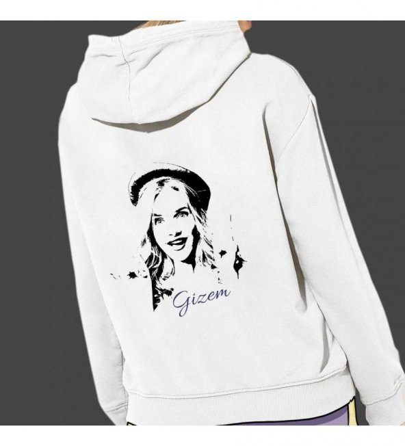 Kişiye Özel Siyah Beyaz Fotoğraf Baskılı Kapşonlu Beyaz Unisex Sweatshirt HK2361 - 3