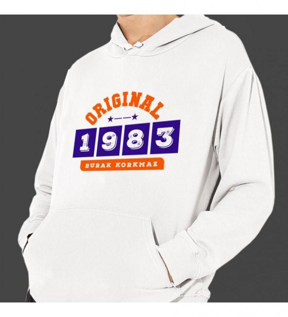 Kişiye Özel Tarih Baskılı Kapşonlu Beyaz Unisex Sweatshirt HK2360