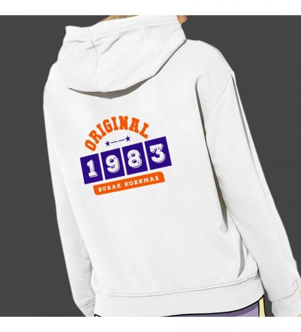 Kişiye Özel Tarih Baskılı Kapşonlu Beyaz Unisex Sweatshirt HK2360 - 2