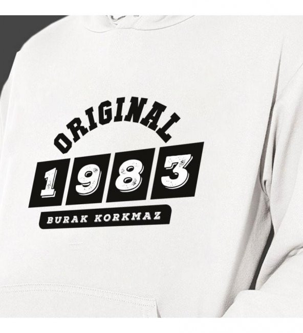 Kişiye Özel Tarih Baskılı Kapşonlu Beyaz Unisex Sweatshirt HK2359 - 2