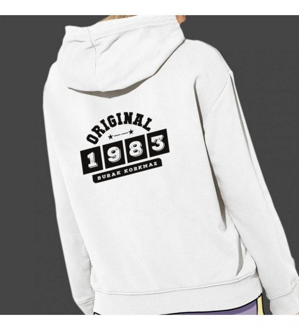 Kişiye Özel Tarih Baskılı Kapşonlu Beyaz Unisex Sweatshirt HK2359 - 3