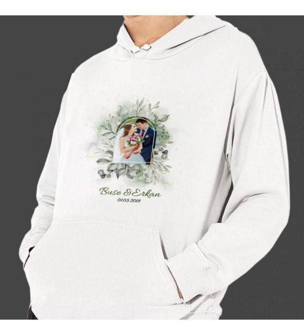 Kişiye Özel Fotoğraf Baskılı Kapşonlu Beyaz Unisex Sweatshirt HK2358 - 2