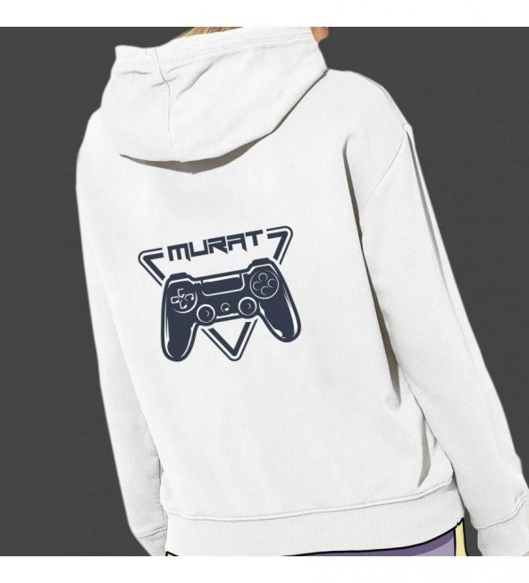 Kişiye Özel İsim Baskılı Kapşonlu Beyaz Unisex Sweatshirt HK2352 - 2