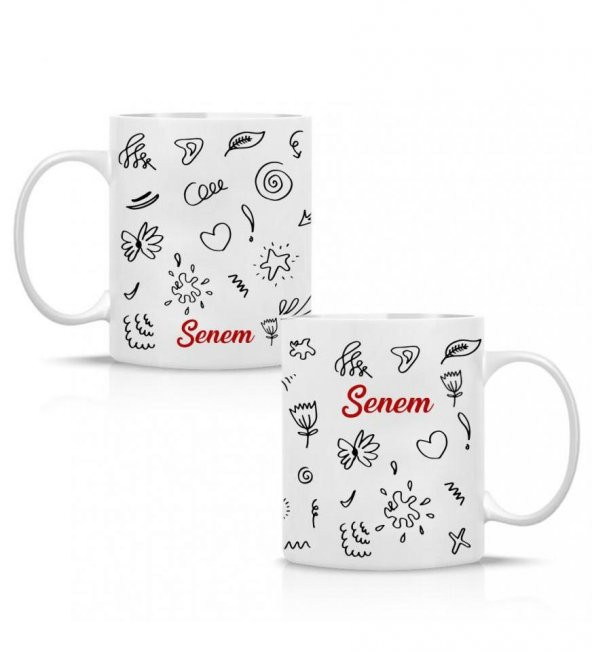 Kişiye Özel İsim Baskılı Porselen Beyaz Kupa Bardak HK2351 - Resim 3