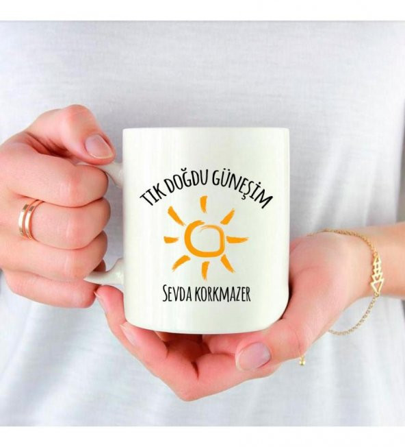 Kişiye Özel Doğdu Güneşim Porselen Beyaz Kupa Bardak HK2350 - 2