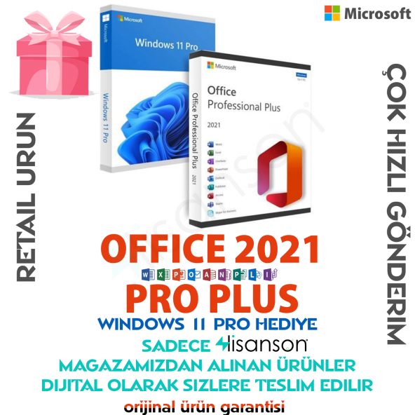 Microsoft Office 2021 Pro Plus 32-64 Bit Destekli Türkçe-İngilizce Global Lisans Anahtarı(Windows 11 HEDİYE!)
