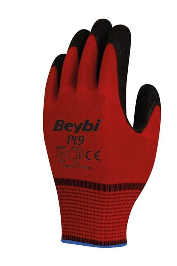 Beybi Nitril Poly PL9 10 Kırmızı Siyah İş Eldiveni 12 Li Paket Camcı Eldiveni