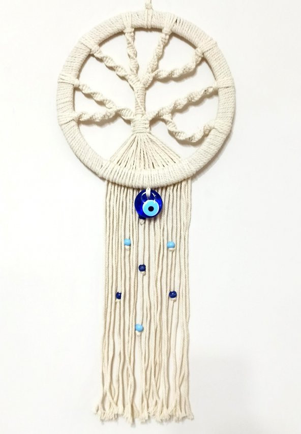 Nazar Boncuklu Ekru Renk Makrome Hayat Ağacı Duvar Süsü - Resim 2