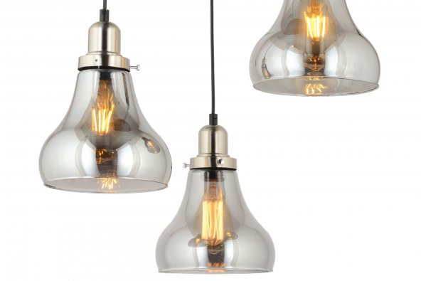 LampaLuce Cono Modern Sarkıt Salon Avizesi 3lü Krom 35x70cm - 2