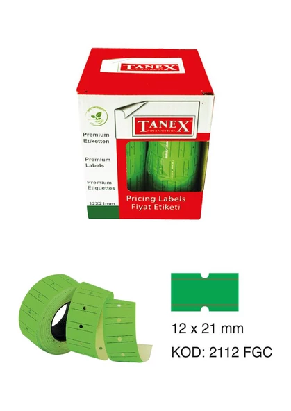 Tanex Fiyat Etiketi 21 x 12 mm 800 Adet x 24 Rulo - Florasan Yeşil