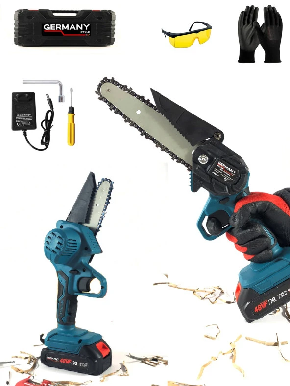 Uzun-kısa Pala Ve Zincir 2x Akü Çantalı Şarjlı Dal Kesme Budama Testere Makine Uzun Pala