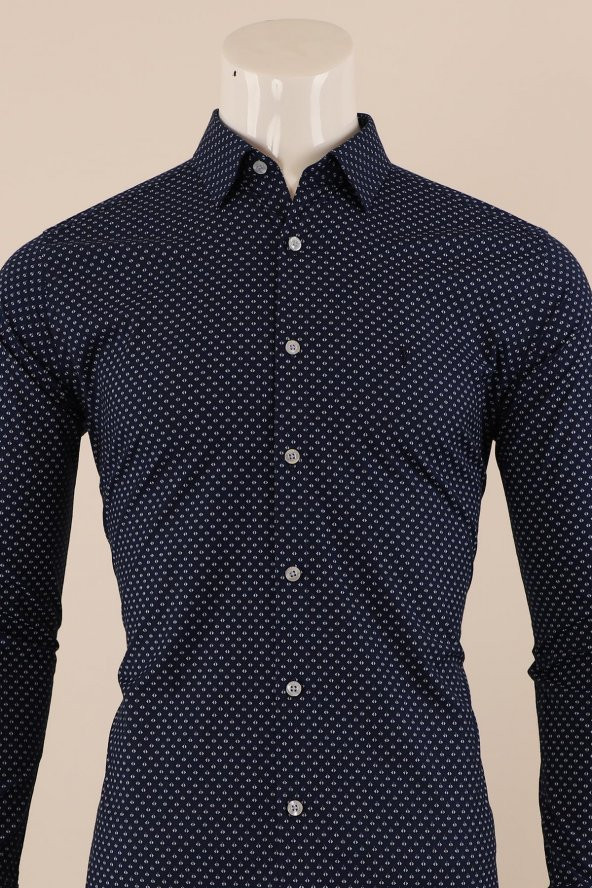 Uzun Kol Slim Fit Desenli Gömlek - 3