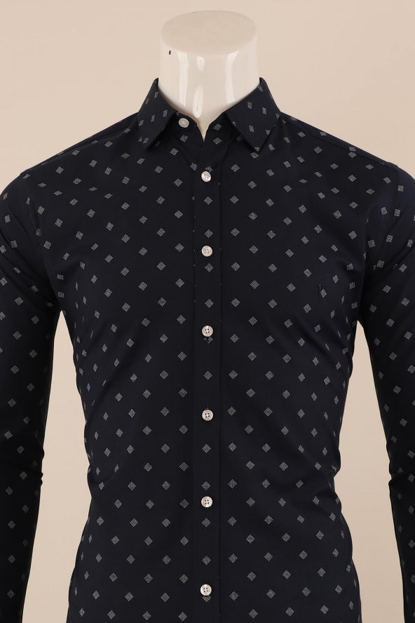 Uzun Kol Slim Fit Desenli Gömlek - 3