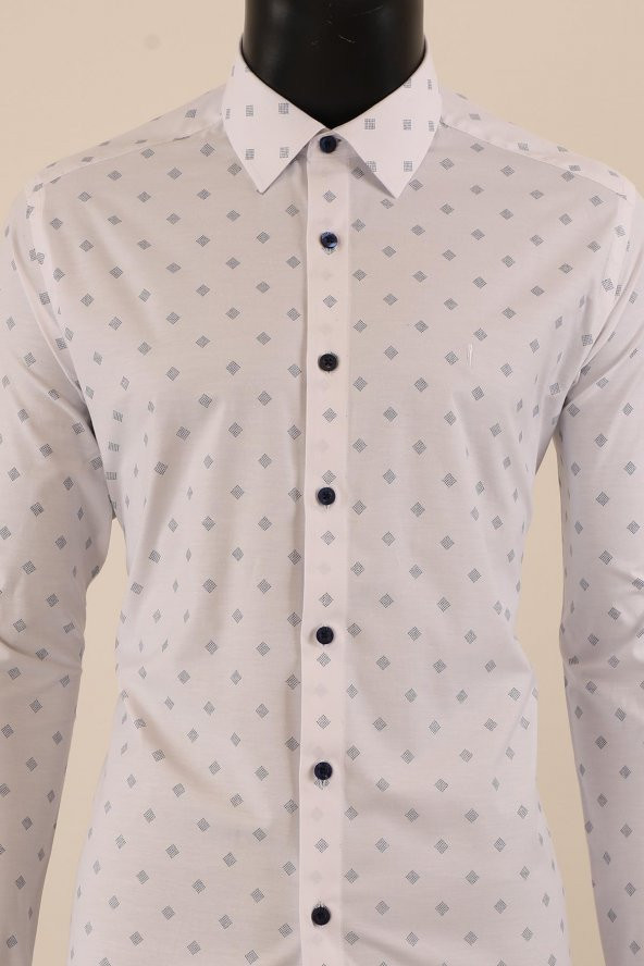 Uzun Kol Slim Fit Desenli Gömlek - 7