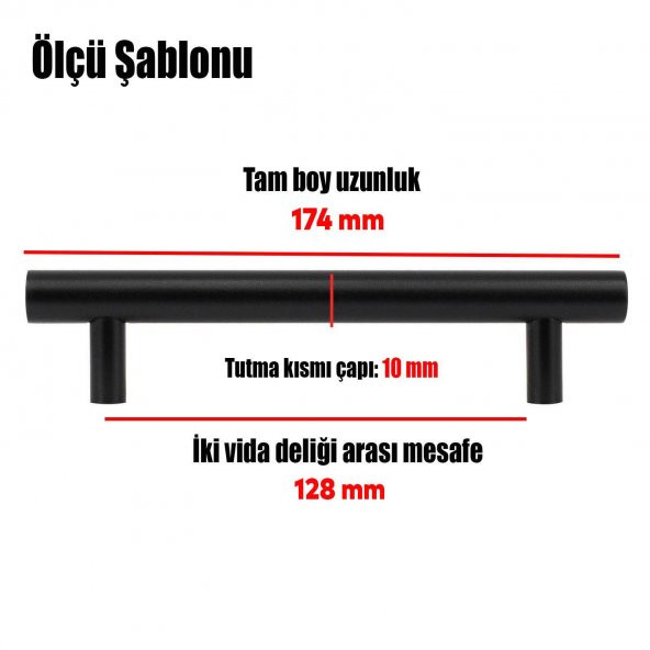 Mobilya Dolap Kapak Çekmece Kulpu Kulbu 128 mm Mat Siyah Metal Kulp - 2