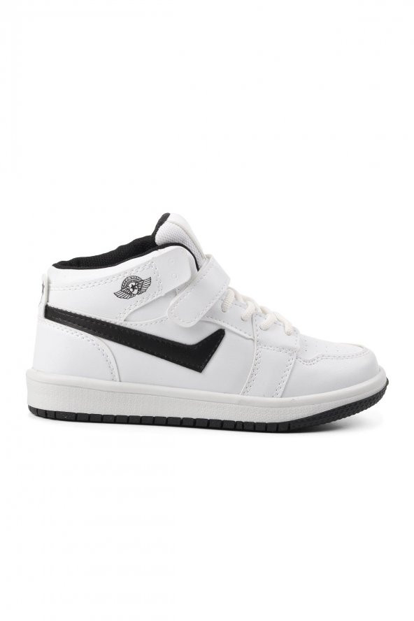 Ayakmod 8070-F Beyaz-Siyah Çocuk Bilek Boy Sneaker