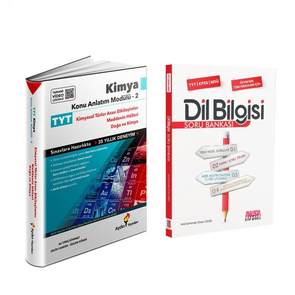 Aydın Yayınları TYT Kimya Konu Modül 2 ve AKM Dil Bilgisi Soru Bankası Seti 2 Kitap