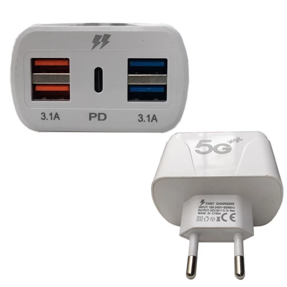 220v to 4 port usb yüksek hızlı soket şarj+Type C 5v 3.1A şarj adaptörü - 2