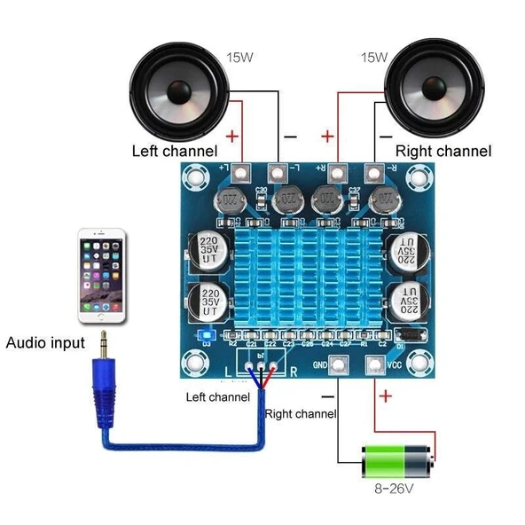 TPA3110 2x15W Streo Çift Kanal Amfi Devresi XH-A232 - 2