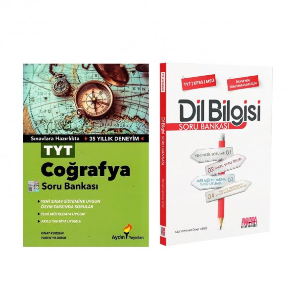 Aydın Yayınları TYT Coğrafya ve AKM Dil Bilgisi Soru Bankası Seti 2 Kitap