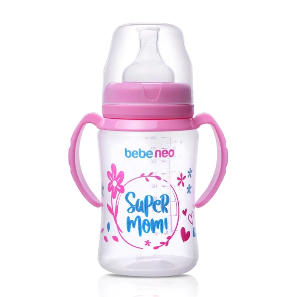 Geniş Ağız Kulplu PP Biberon BPA içermez 250 ml Antikolik Biberon Kaliteli Sağlıklı Kırılmaz Anti-colic Feeding Bottle