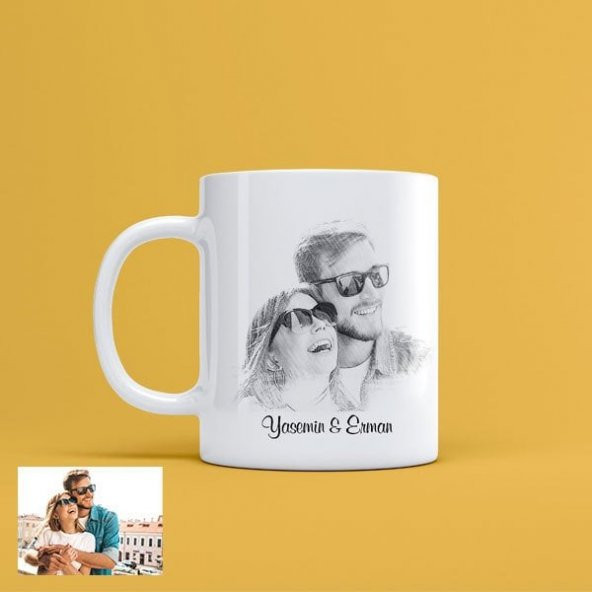 Karakalem Sevgili Temalı Kupa Bardak-1 ürün görseli 1