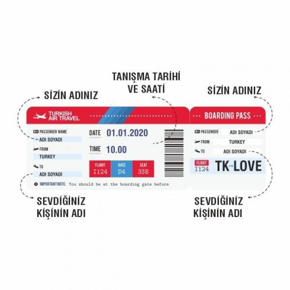 Havayolları Bileti Temalı Sevgili Kupa Bardak-8 - 2