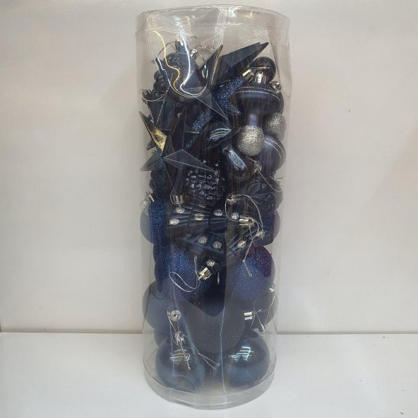 Asılabilir Yılbaşı Yeniyıl Ağacı Süsü Top,Ağaç,Kozalak,Mantar,Yıldız Set LACİVERT 44 Parça Christmas Tree Ornaments