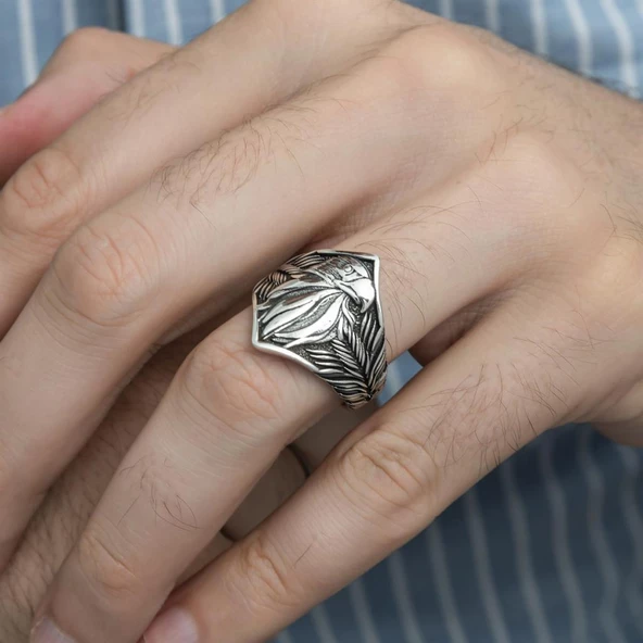 Kartal Başı Motifli Taşsız 925 Gümüş Erkek Yüzük - 11