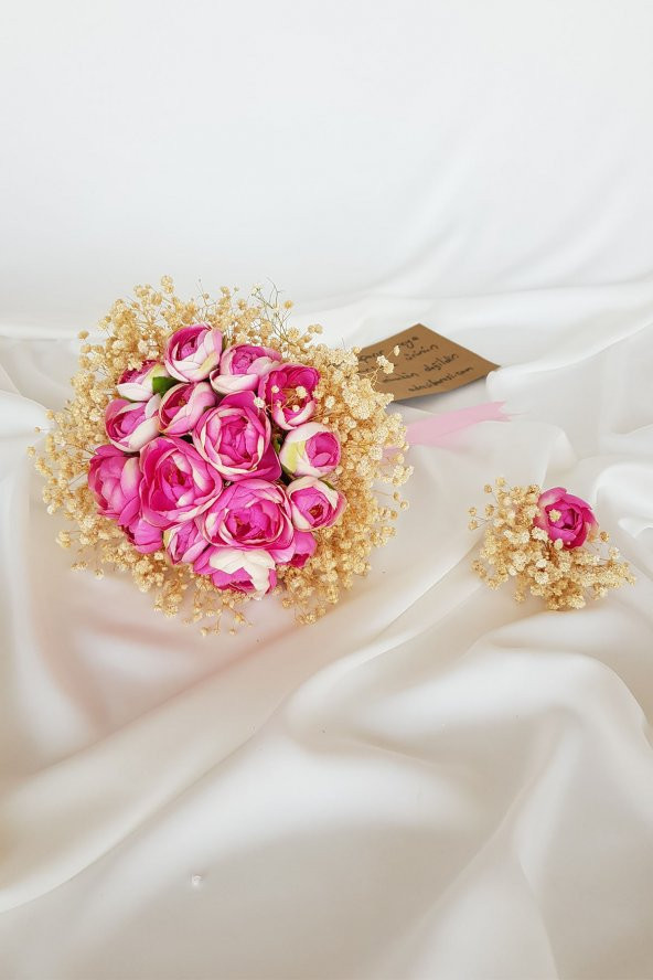 adresiburasi Style Model Gelin Çiçeği K. Pembe Gelin Buketi Söz Nişan Düğün Aksesuarı-Pembe-Krem
