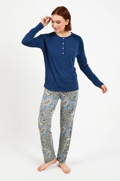 Pierre Cardin 8447 Mavisi Uzun Kol Pijama Takım - 1